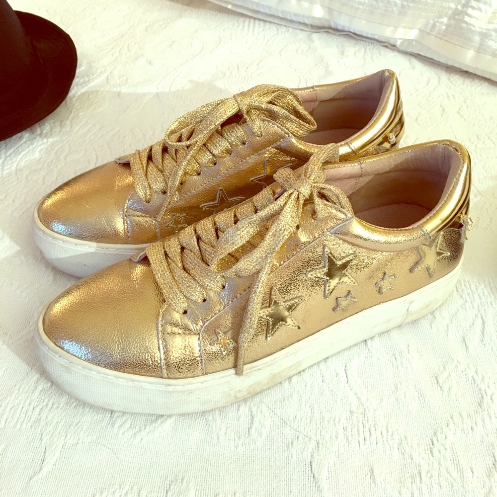 J/Slides gold metallic leather sneakers