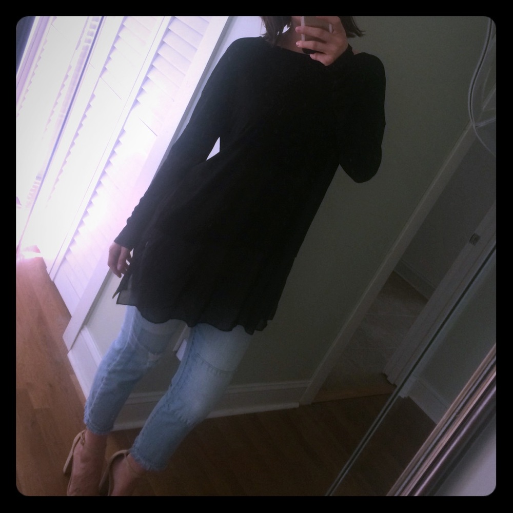Eileen Fisher black tee with sheer panel