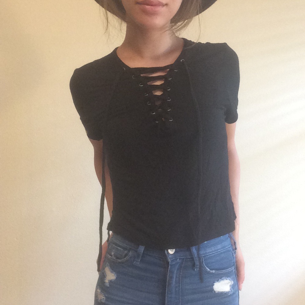Black lace up crop top