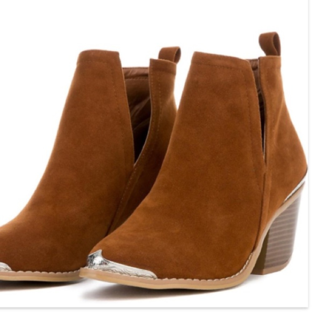 Leather Ankle BOOTS Booties Western Mule Heel New - Picture 3 of 6