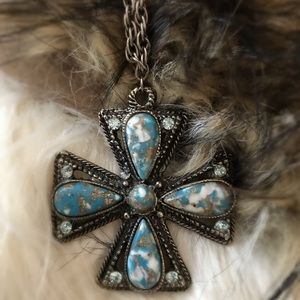 Tribal Boho Turquoise Cross Necklace