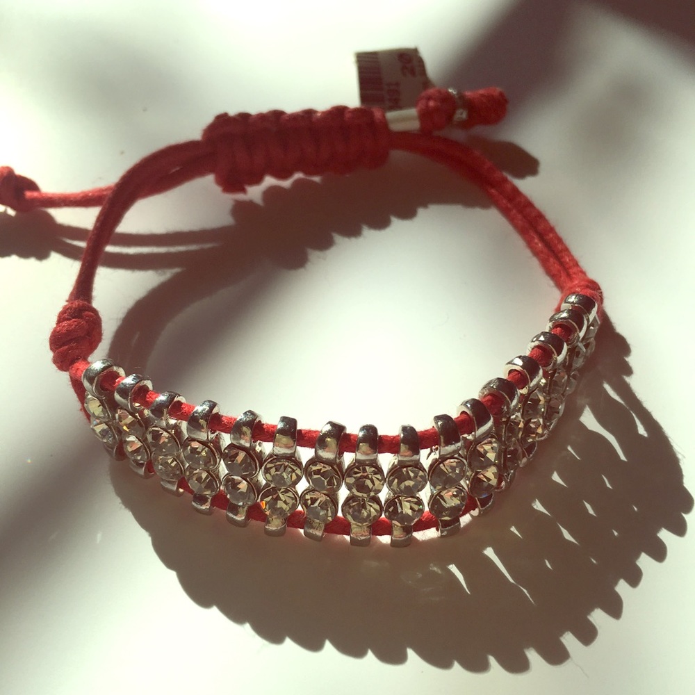 Red string rhinestone bracelet