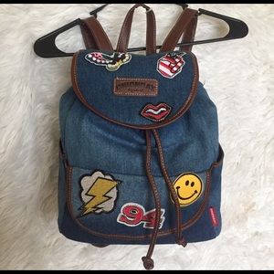 Denim Style Backpack with Patches
