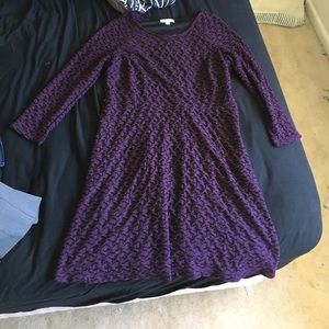 NY&CO Stretchy Purple Black 3/4 Sleeve Dress.