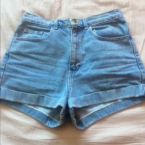 American Apparel high-waisted jean shorts. 30.