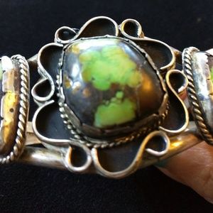 Vintage Green and Brown Turquoise Bracelet REDUCED