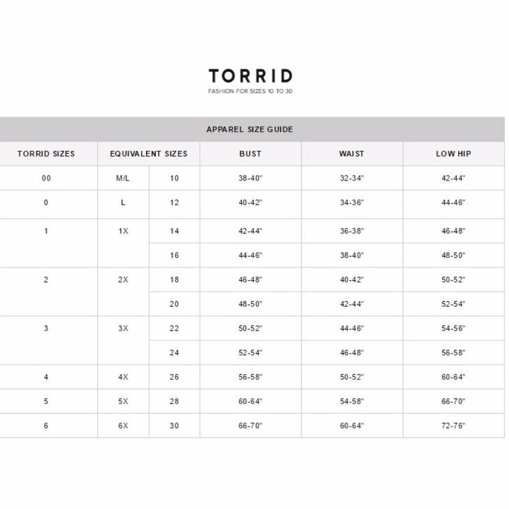 TORRID SIZE CHART @cjrose25 - Picture 2 of 2