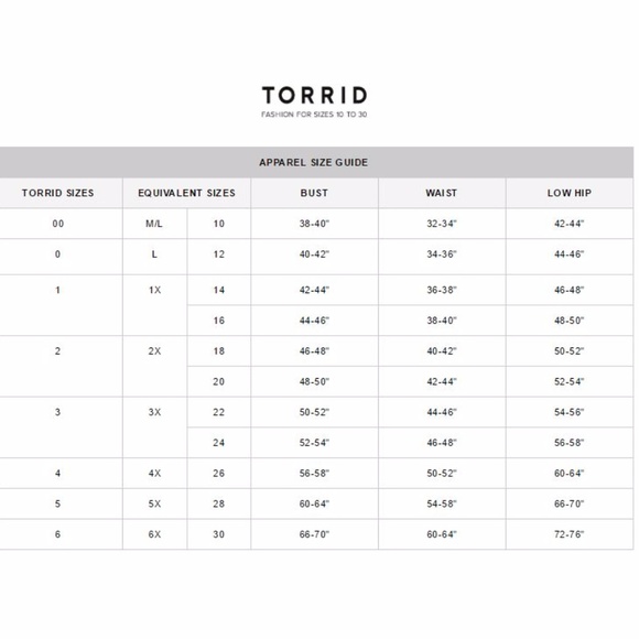 TORRID SIZE CHART @cjrose25 - Picture 2 of 2