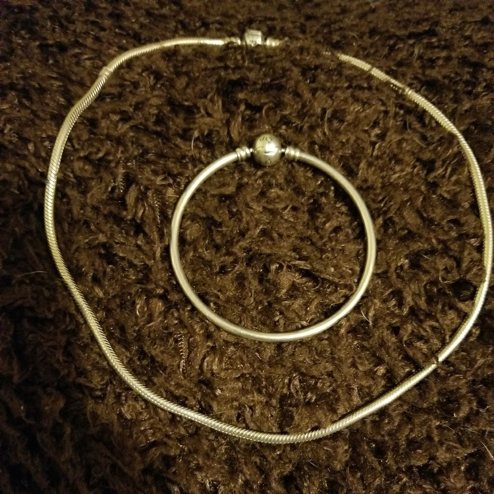 Sterling Pandora Necklace and Pandora Bangel