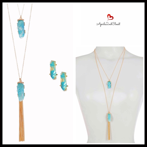 BANSRI AGATE STONE TASSEL NECKLACE EARRINGS SET - Picture 4 of 8