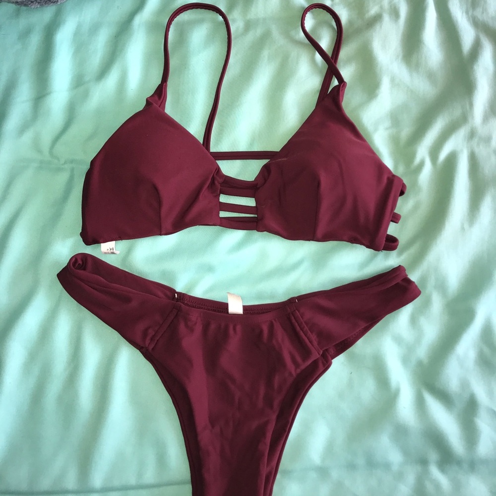 Maroon bathing suit set
