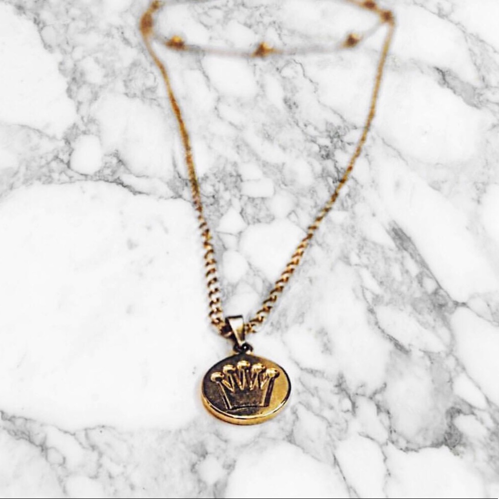 Gold Double Chain Crown Necklace