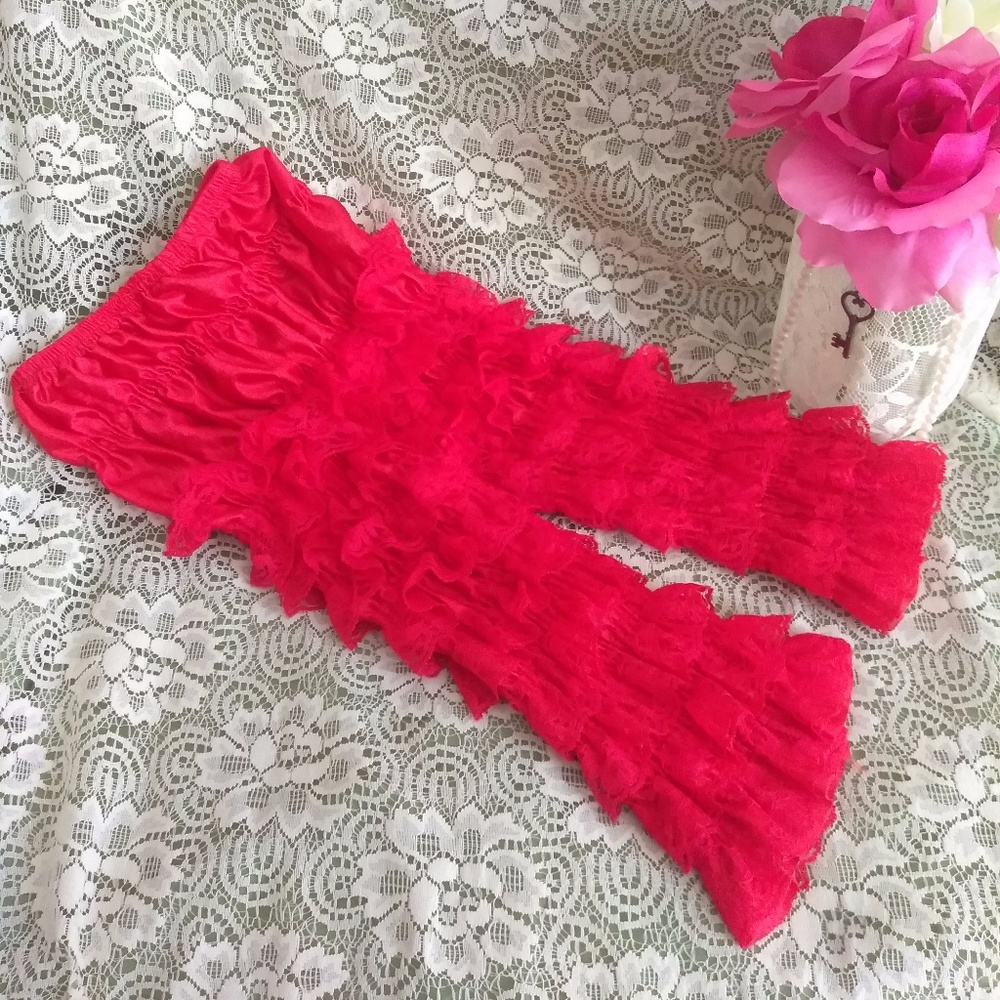Toddler Girl Red Lace Ruffle Long Bloomers