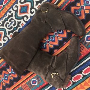 Chocolate Brown Suede Knee High Riding Boots