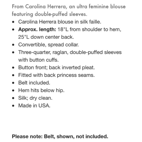 SOLD HP🎉 EUC Carolina Herrera Silk Faille Blouse - Picture 3 of 6