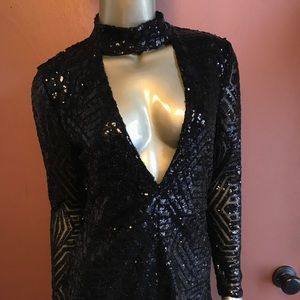 Black sequin Romper with choker