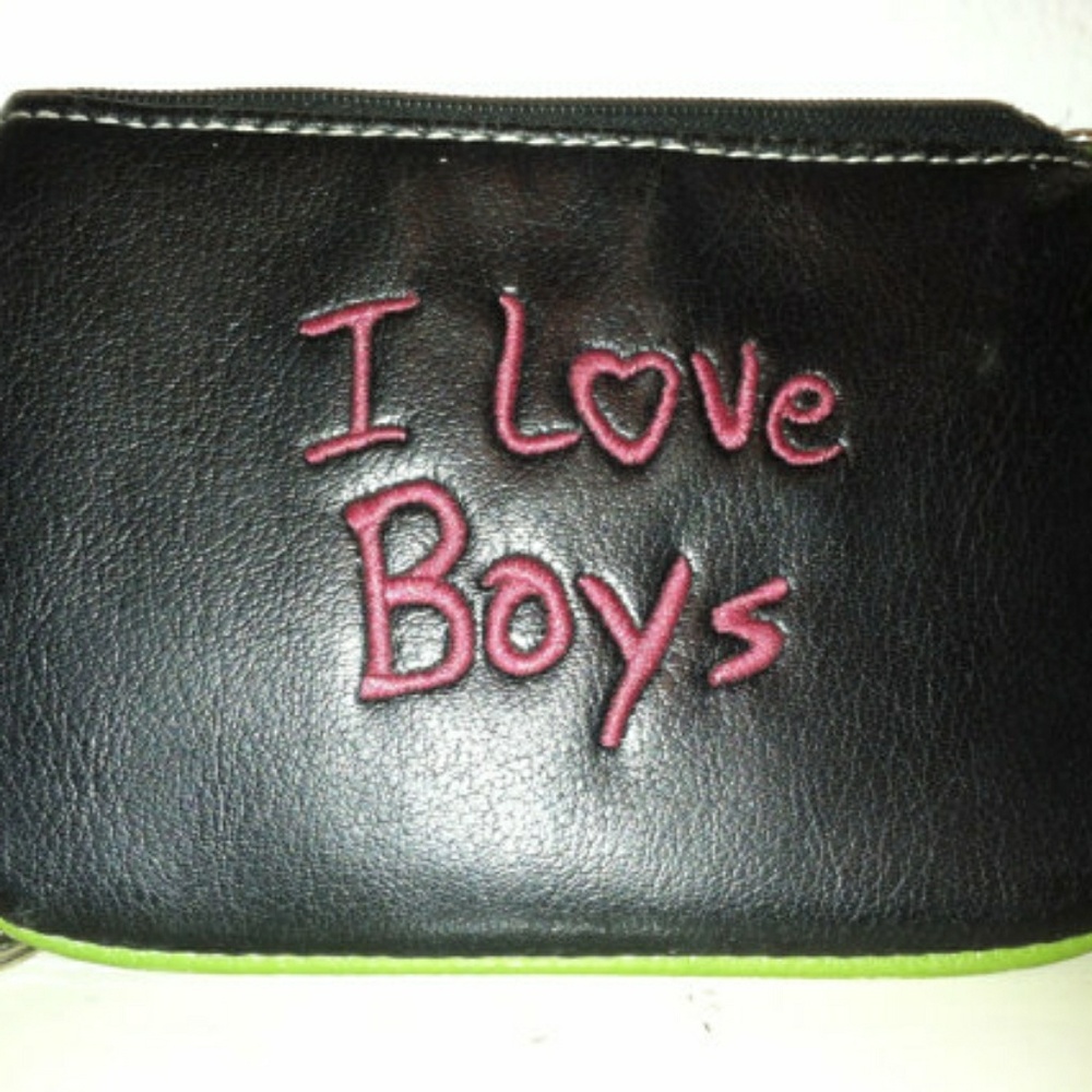 I love boys wallet coin purse black vegan leather