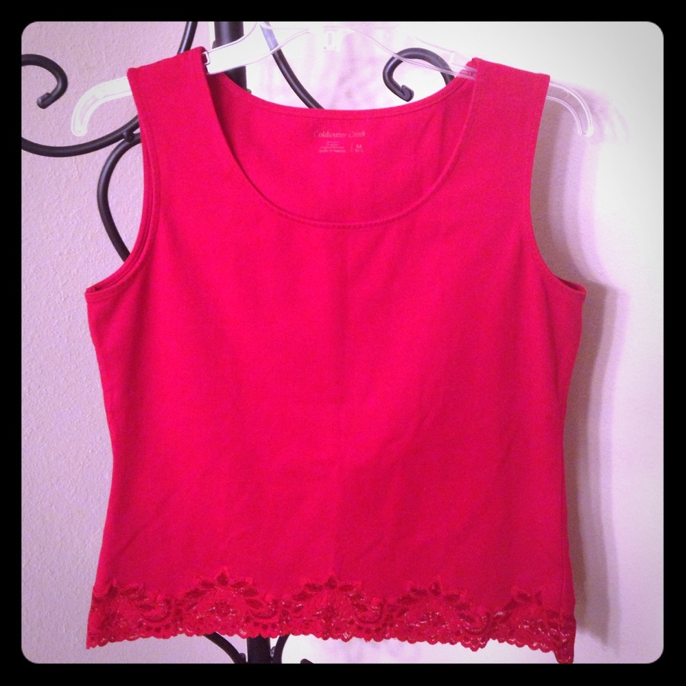 Coldwater Creek Red Tank w/ Lace Trim--Size M