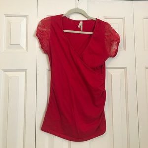 Lace sleeved red top