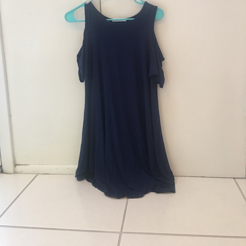 Cold shoulder navy dress