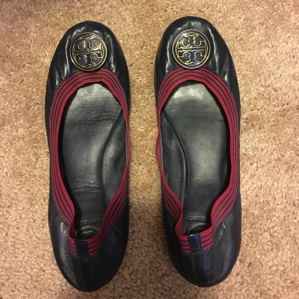 Tory burch navy blue flats, size 9.5