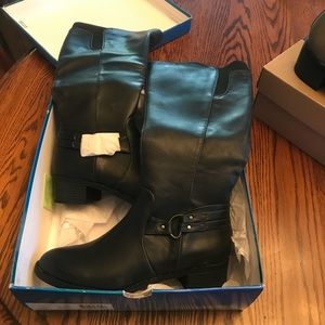 Faux leather knee high boots