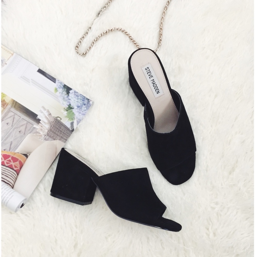 STEVE MADDEN 6.5 MULE SLIP ON SANDALS SUEDE HEELS