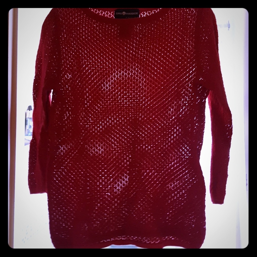 Red cotton "mesh' long sleeve