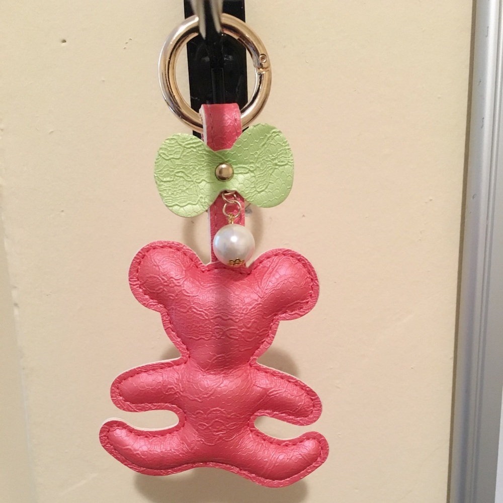 Pink teddy bear shaped keychain