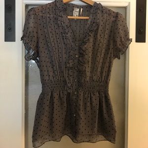 Guess sheer ruffled polka dot blouse