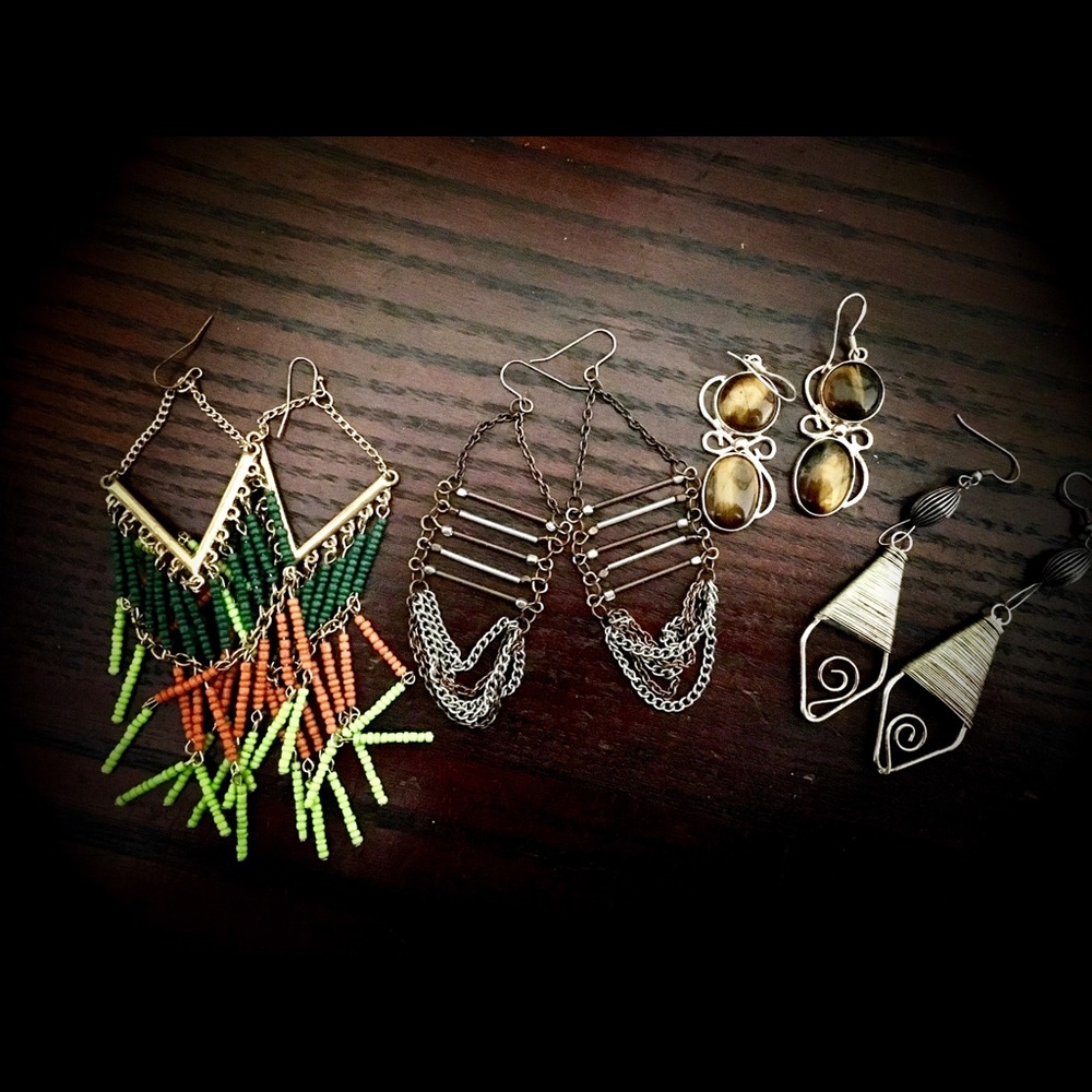 Four Pairs Fun Boho Artisan Earrings