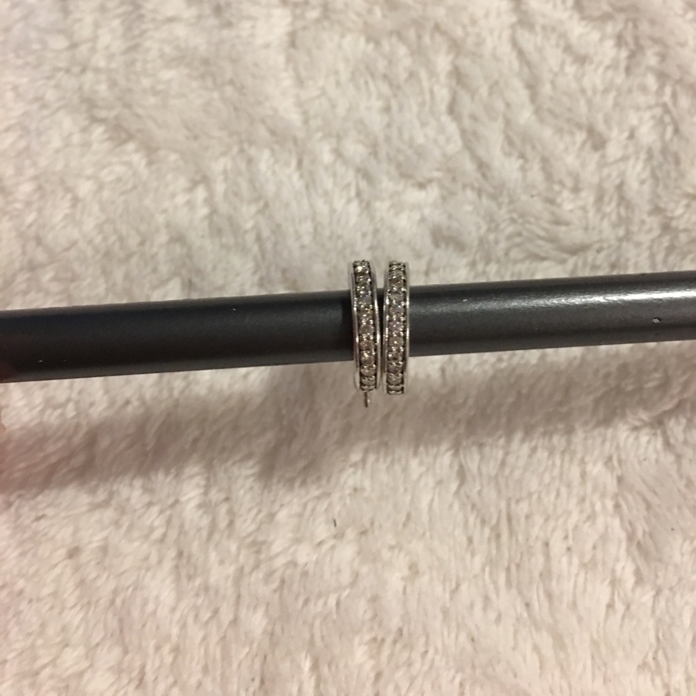 💯% Authentic DY Small Pave Hoop w/Cable Earrings