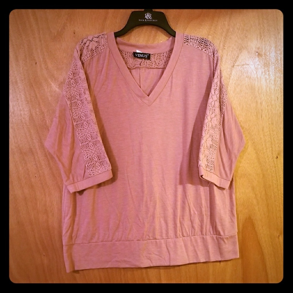 Venus Peach Blouse with Lace Size Large