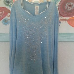 Turquoise sparkly long sleeve top