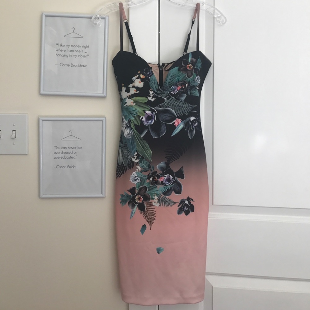Floral Deep V Cocktail Dress