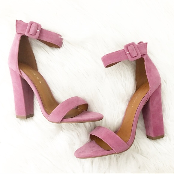 Mauve Thick Strap Ankle Heels - Picture 4 of 6