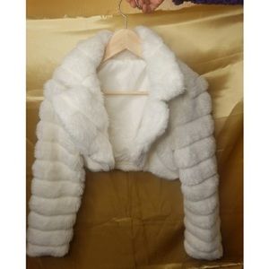 White crop top faux fur jacket/coat