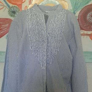 Long blue/ white stopped button up shirt
