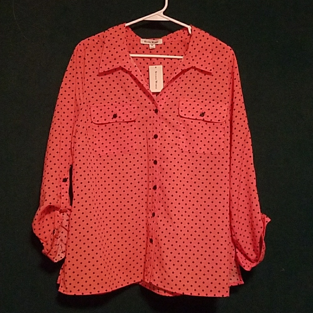 Coral polka dotted blouse
