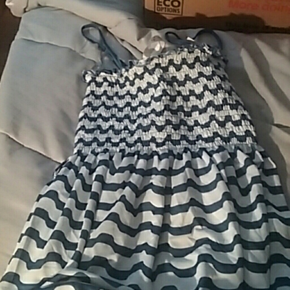 Long blue and white stripped dress