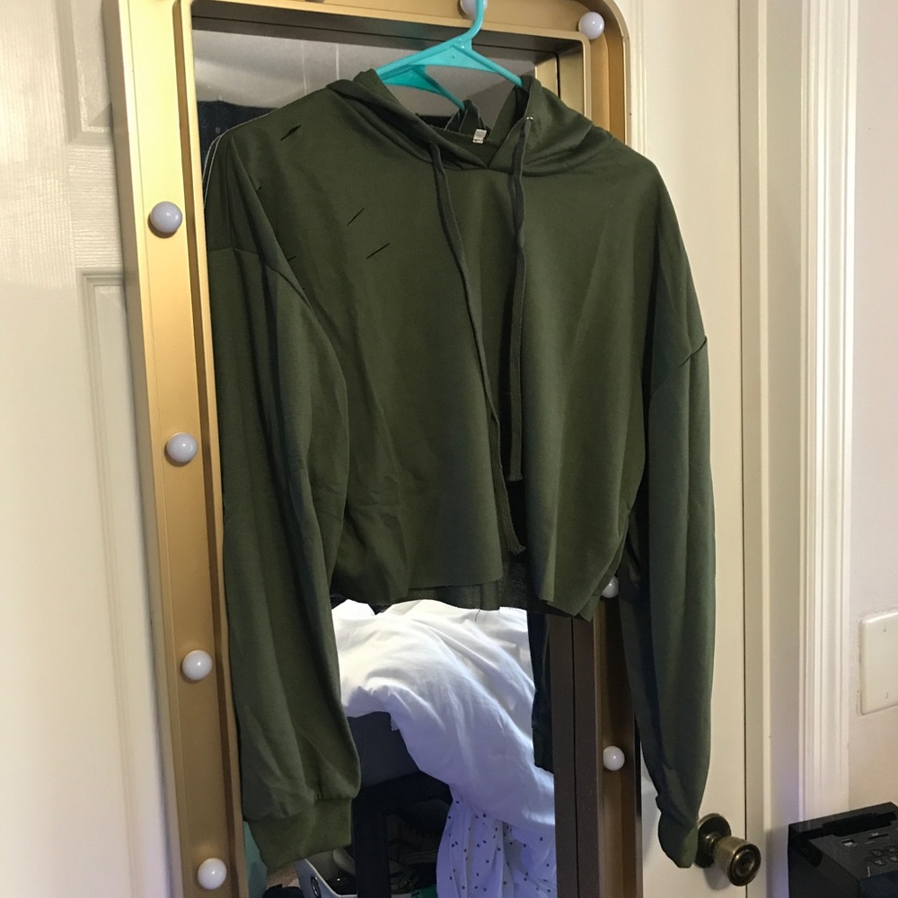 forever 21 long sleeve green hoodie w rips