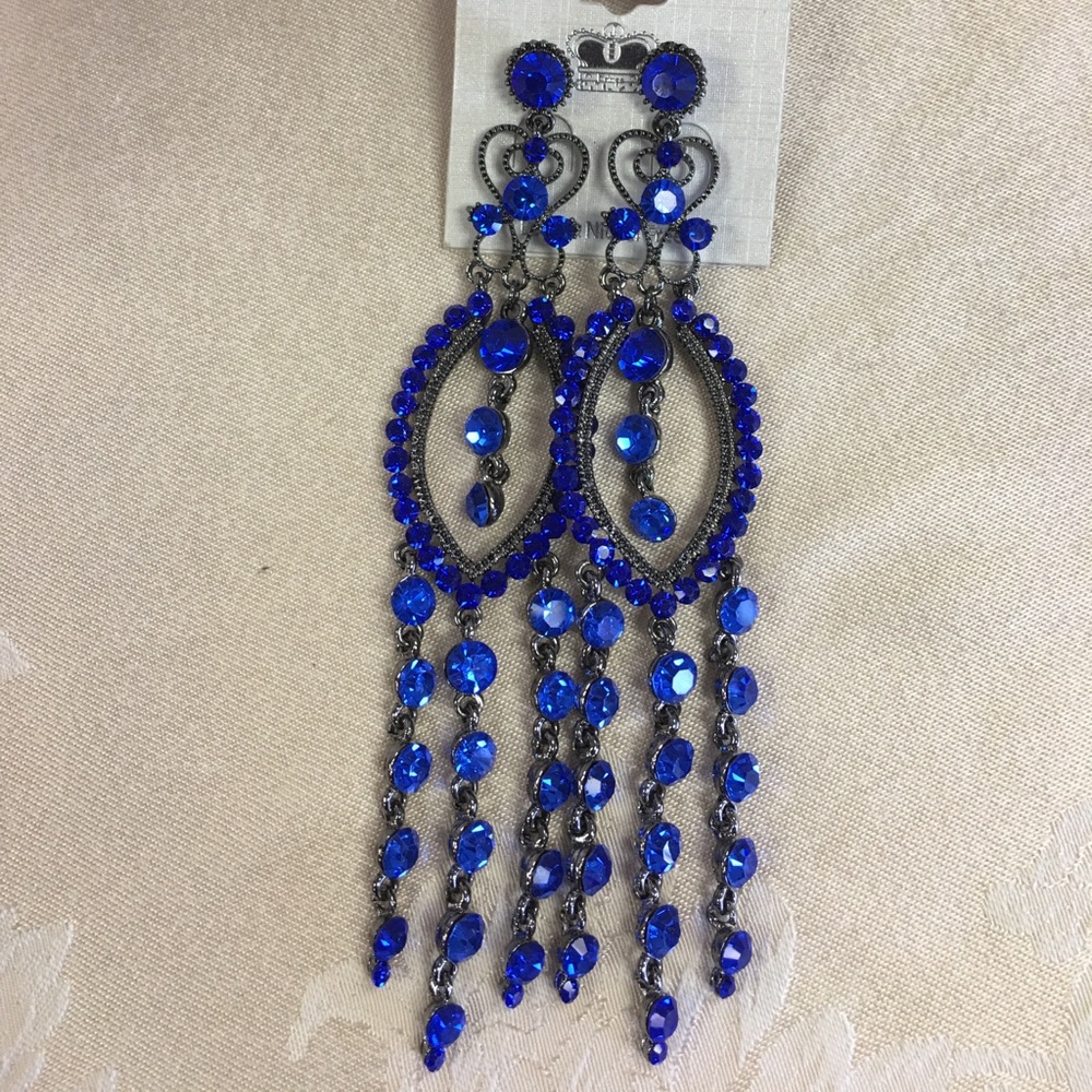 Crystal Dangle Chandelier Earring/Blue