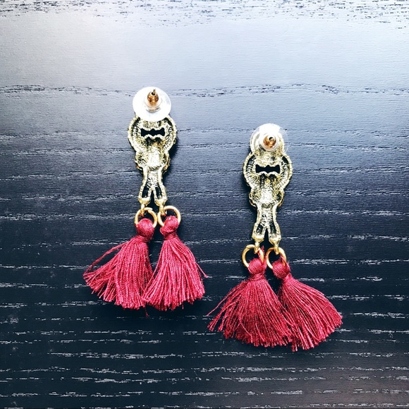 | ANTIQUED GOLD KNOT TASSEL EARRINGS | - Picture 2 of 3