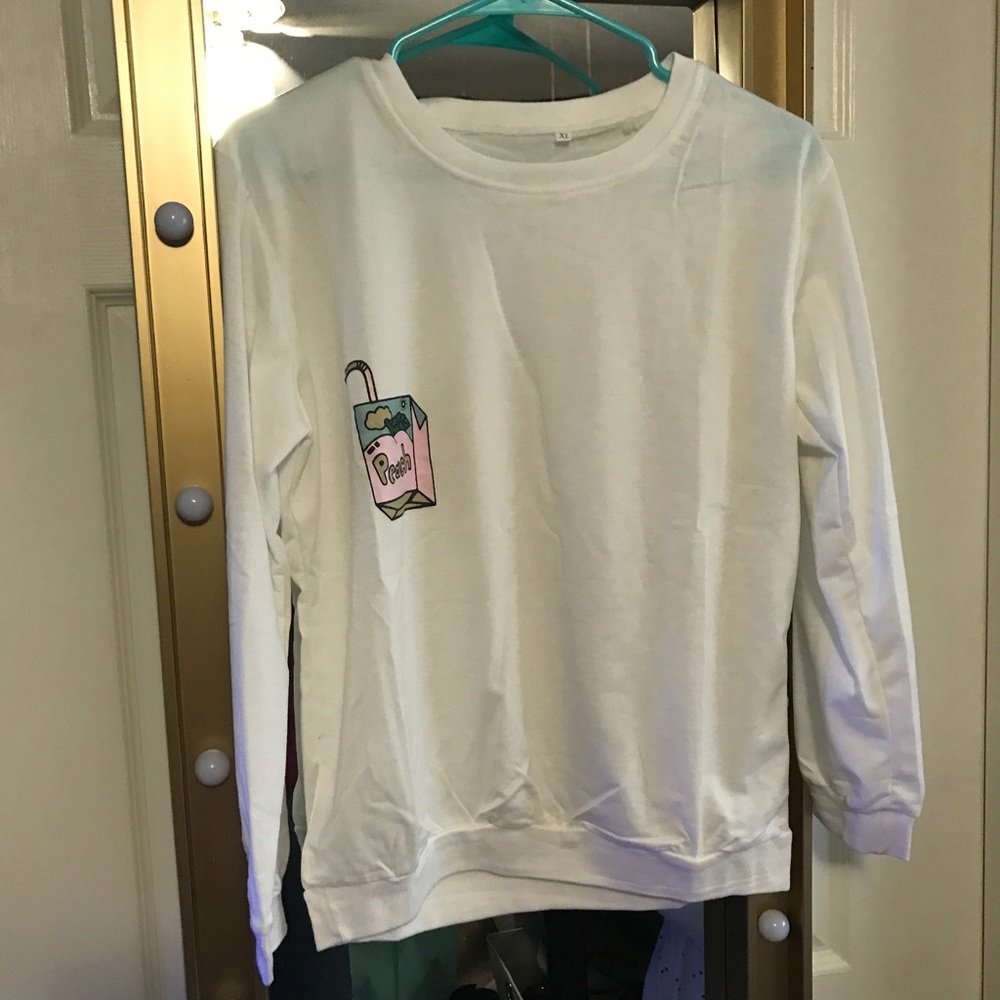 forever 21 white peach long sleeve crew neck