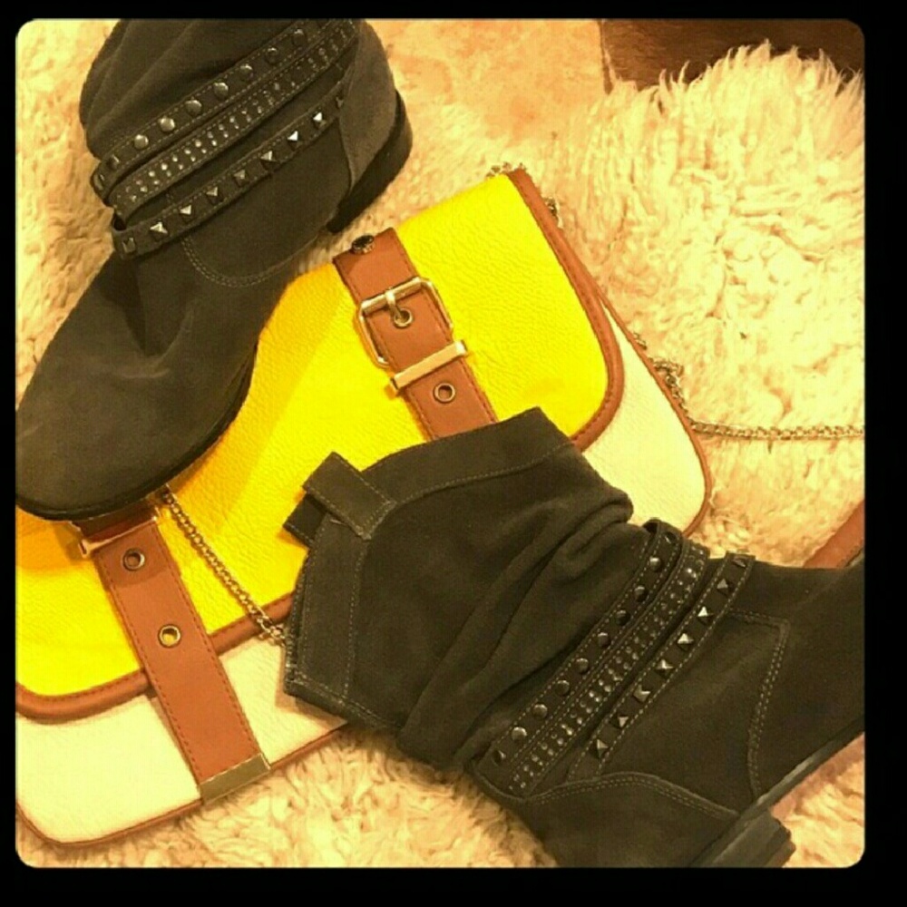 Black gray ankle boots slouch suede