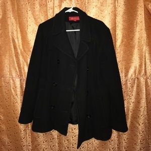 Anne Klein  Black Wool Peacoat
