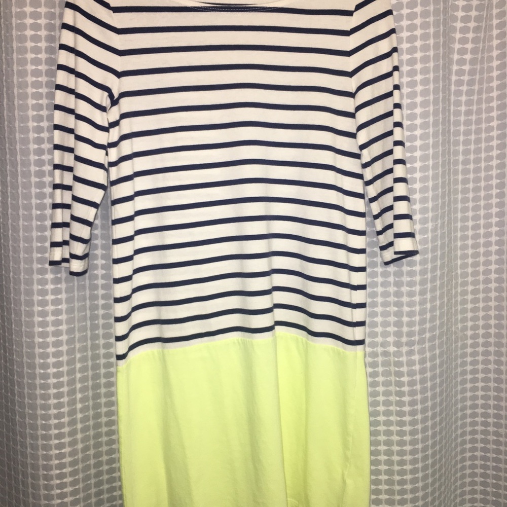 Navy & White striped dress with yellow colorblock
