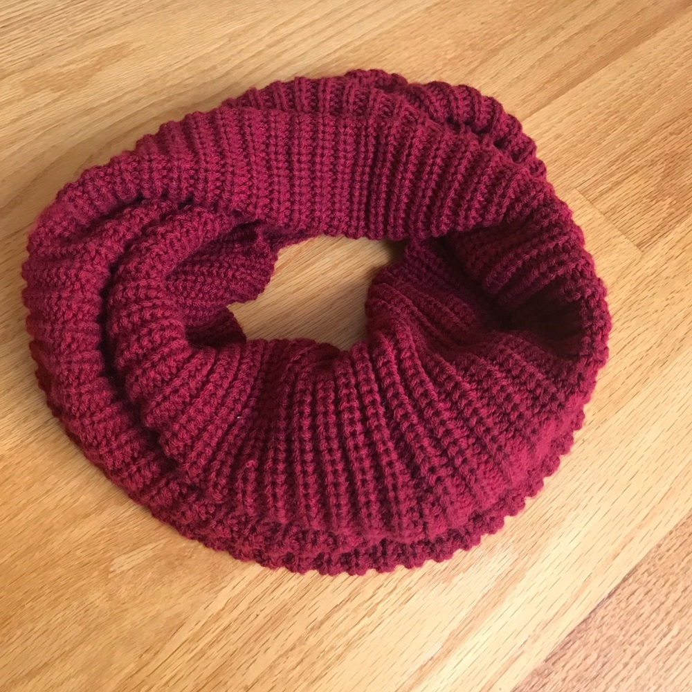 Red knit circle scarf