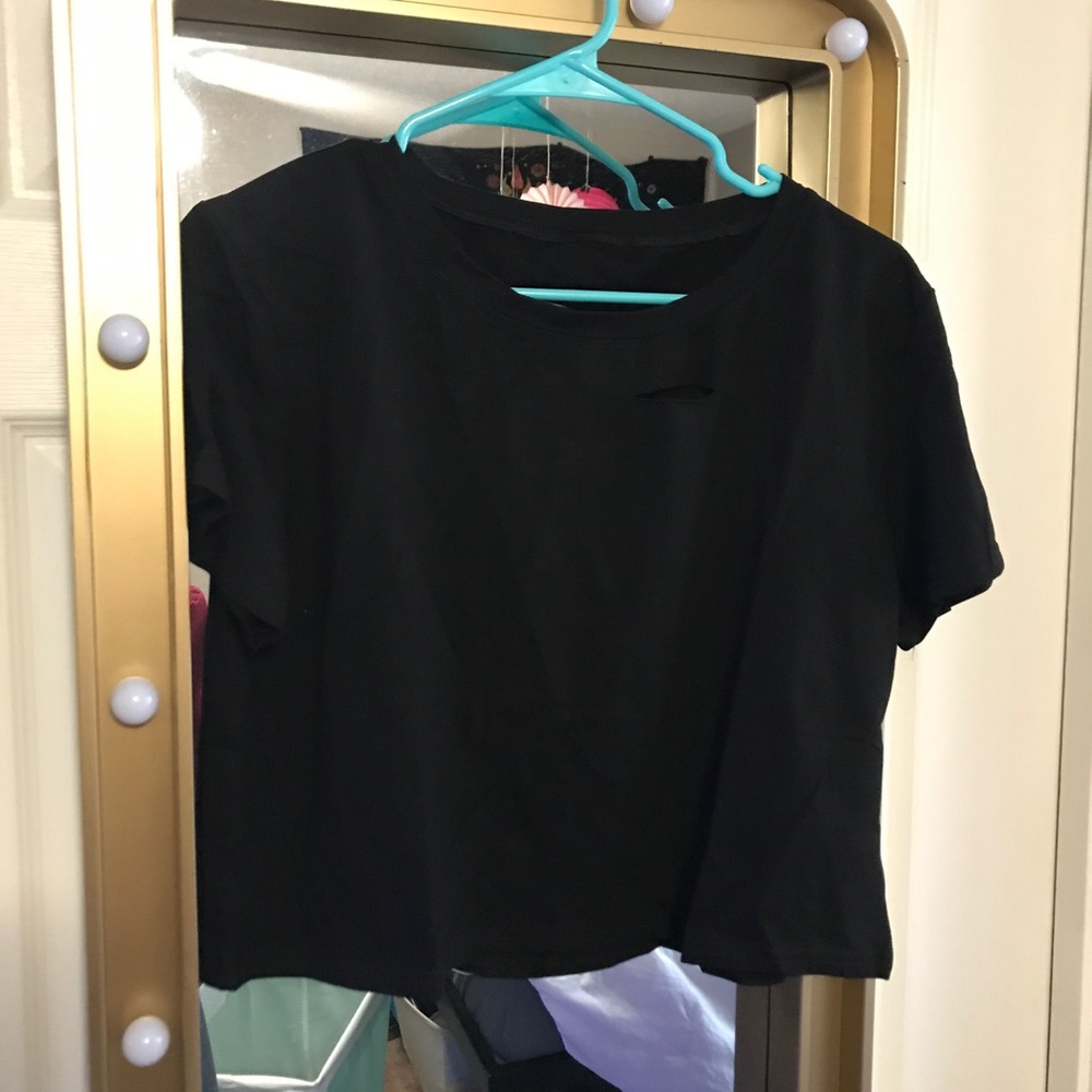forever 21 black crop top w trendy rips