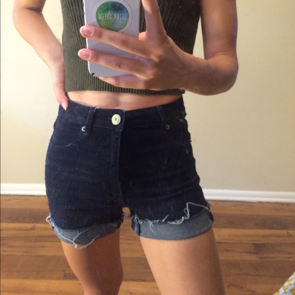 High waisted denim shorts
